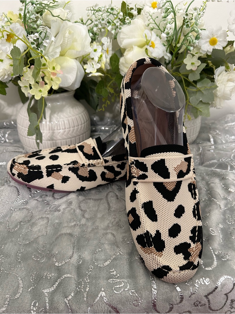 New in Box Leopard Stretch Knit Loafer Black & Cream Women's Slip-On Size 13